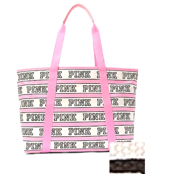 PINK Victoria's Secret Logo Tote Pink and Black NEW - Picture 8 of 13
